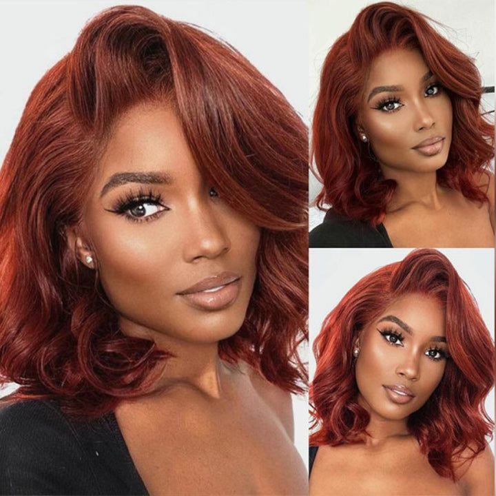 Klaiyi 7x5 Reddish Brown Yaki Straight Bob Wig Put On and Go Glueless Wig with Bleached Knots Flash Sale