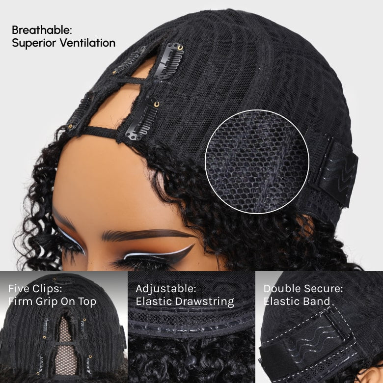$100 OFF | Code:SAVE100 Klaiyi Ombre Chestnut Brown Color Yaki Straight EasiContour V Part Wigs Human Hair Clip in No Sew in No Glue Wig