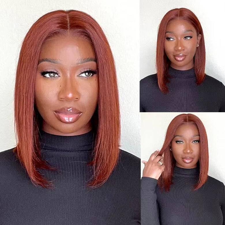 Klaiyi 7x5 Reddish Brown Yaki Straight Bob Wig Put On and Go Glueless Wig with Bleached Knots Flash Sale
