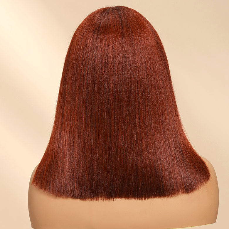 Klaiyi 7x5 Reddish Brown Yaki Straight Bob Wig Put On and Go Glueless Wig with Bleached Knots Flash Sale