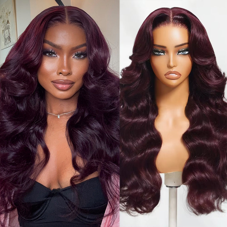 Klaiyi 7x5 and 13x4 Pre-Everything Lace Frontal Black Cherry Color Layered Cut Straight and Loose Wave Glueless Wig Flash Sale