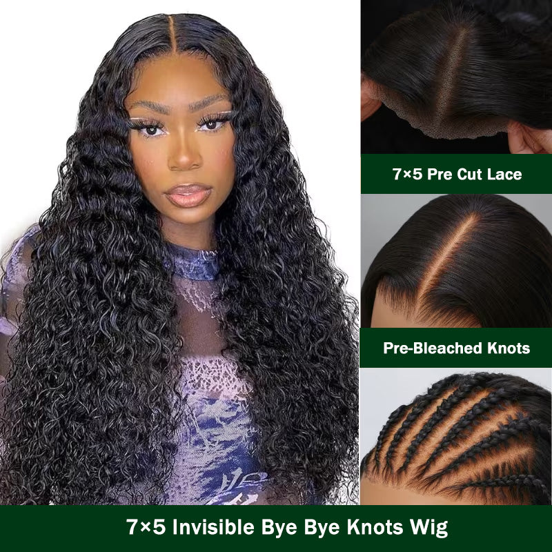Klaiyi Jerry Curly Human Hair Wigs 7X5 Bye Bye Knots Lace Closure Wigs Flash Sale