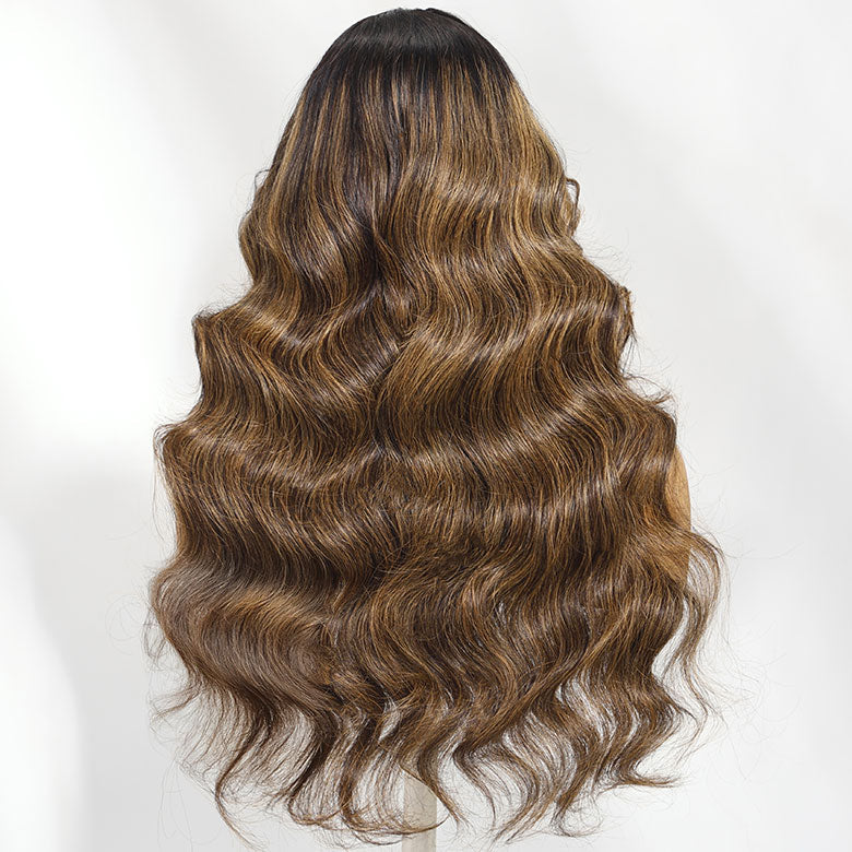 Klaiyi Hair 13x4 Balayage Highlight Wig with Bangs Pre-everything Body Wave Lace Front Human Hair Wigs with Invisi Drawstring Flash Sale