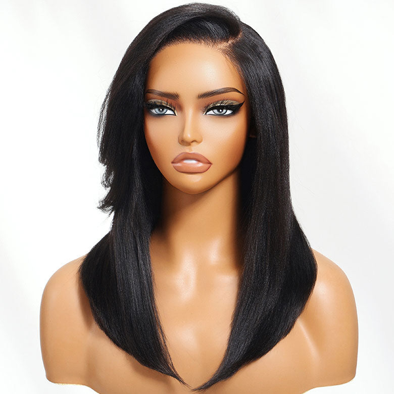 Klaiyi Yaki Straight Silk Press Bob Wig With Side Bangs 7x5 Pre-Bleached Natural Looking Glueless Wig Human Hair Flash Sale