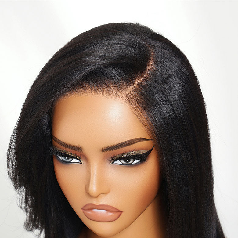 Klaiyi Yaki Straight Silk Press Bob Wig With Side Bangs 7x5 Pre-Bleached Natural Looking Glueless Wig Human Hair Flash Sale