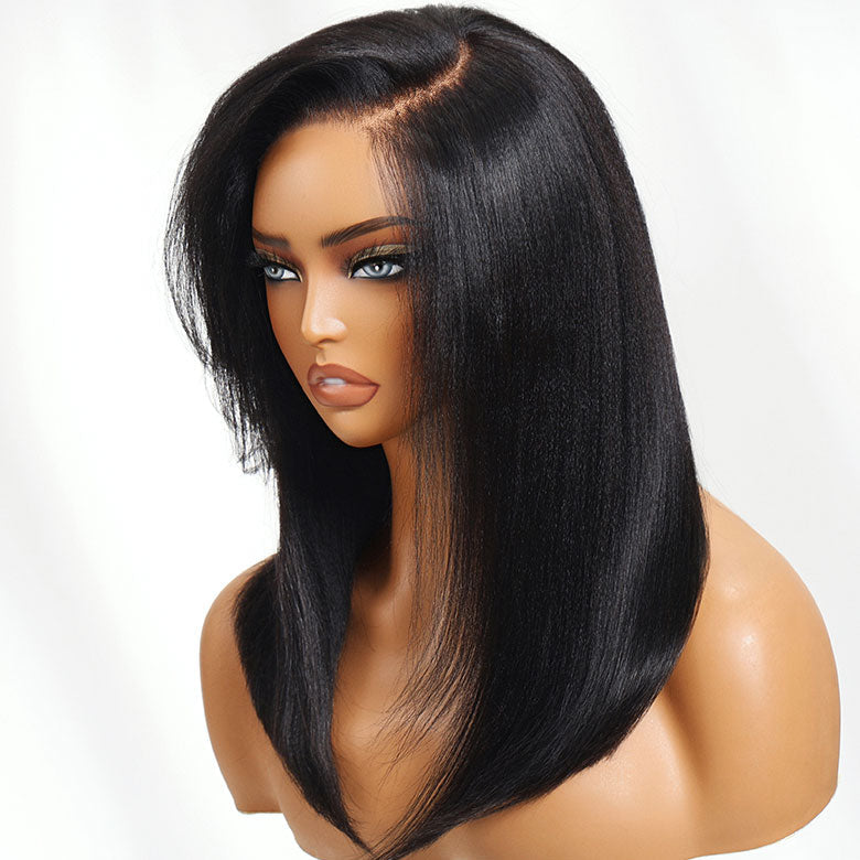 Klaiyi Yaki Straight Silk Press Bob Wig With Side Bangs 7x5 Pre-Bleached Natural Looking Glueless Wig Human Hair Flash Sale