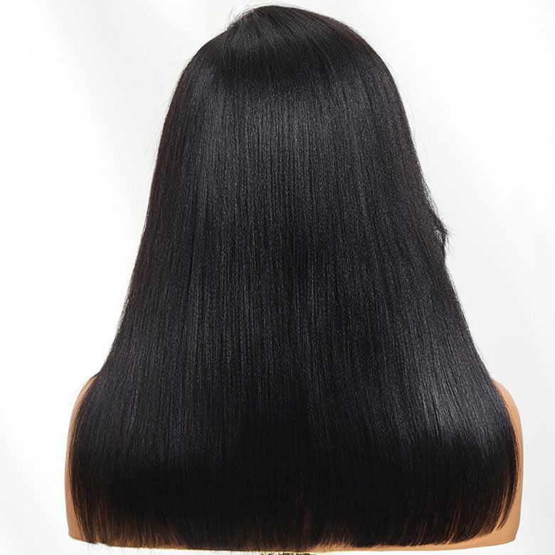 Klaiyi Yaki Straight Silk Press Bob Wig With Side Bangs 7x5 Pre-Bleached Natural Looking Glueless Wig Human Hair Flash Sale