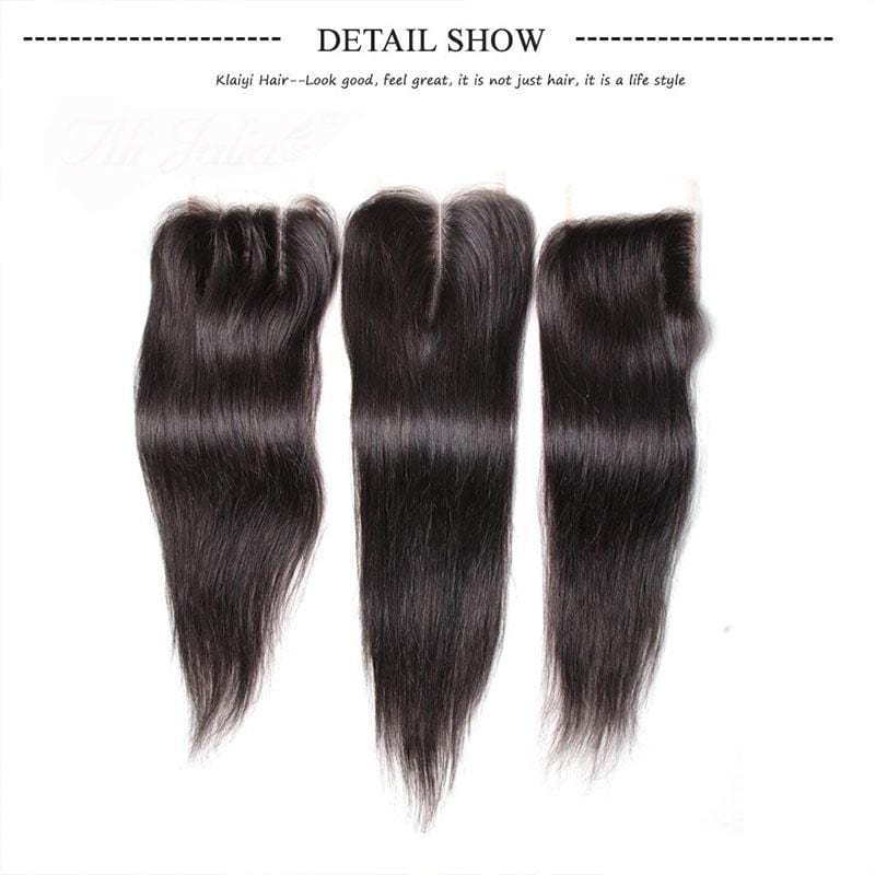 Klaiyi Peruvian Straight Hair 3 Bundles with 4*4 Lace Closure