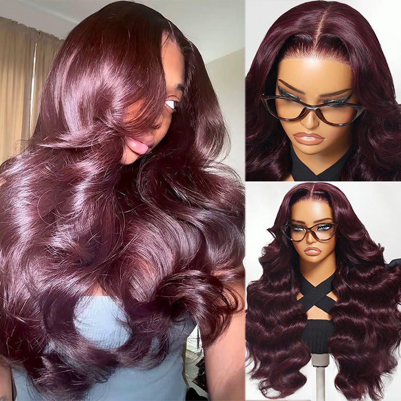 Klaiyi 7x5 and 13x4 Pre-Everything Lace Frontal Black Cherry Color Layered Cut Straight and Loose Wave Glueless Wig Flash Sale