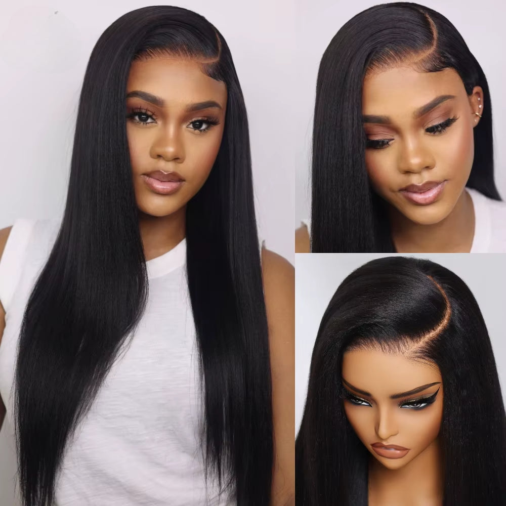 Klaiyi Yaki Straight Put On and Go Glueless Lace Wigs 7x5 Bye Bye Knots/5x5 HD Pre-cut Human Hair Lace Wig