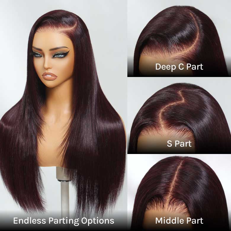 Klaiyi 7x5 and 13x4 Pre-Everything Lace Frontal Black Cherry Color Layered Cut Straight and Loose Wave Glueless Wig Flash Sale