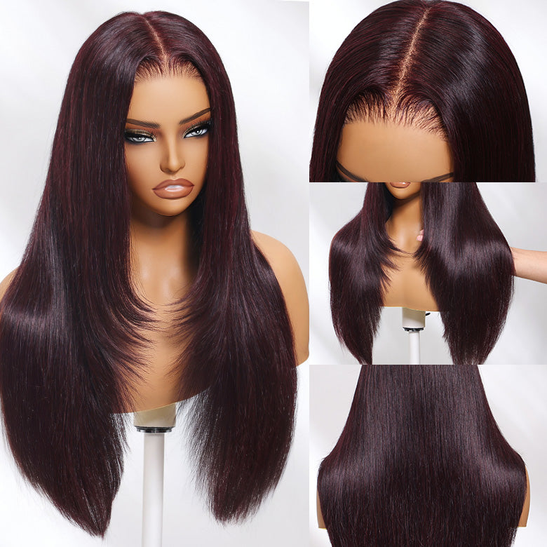 Klaiyi 7x5 and 13x4 Pre-Everything Lace Frontal Black Cherry Color Layered Cut Straight and Loose Wave Glueless Wig Flash Sale