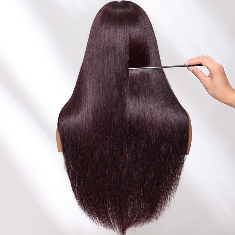 Klaiyi 7x5 and 13x4 Pre-Everything Lace Frontal Black Cherry Color Layered Cut Straight and Loose Wave Glueless Wig Flash Sale