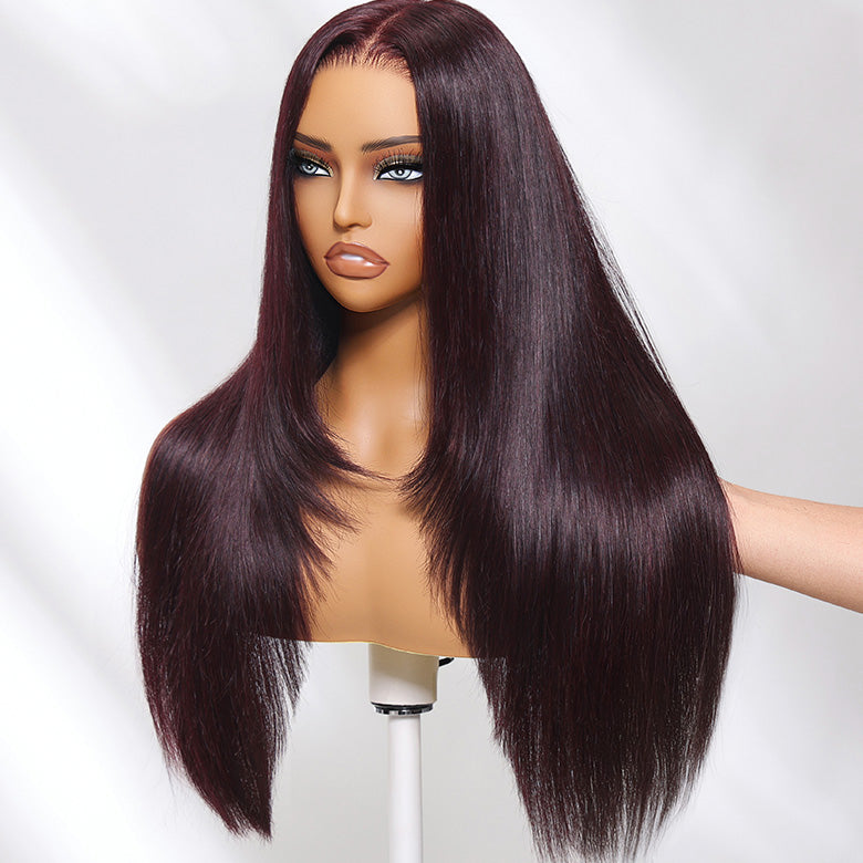 Klaiyi 7x5 and 13x4 Pre-Everything Lace Frontal Black Cherry Color Layered Cut Straight and Loose Wave Glueless Wig Flash Sale