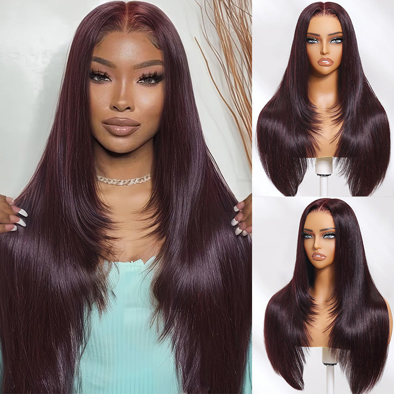 Klaiyi 7x5 and 13x4 Pre-Everything Lace Frontal Black Cherry Color Layered Cut Straight and Loose Wave Glueless Wig Flash Sale