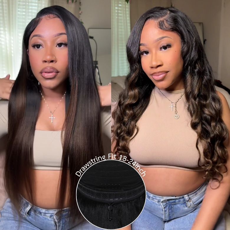 Klaiyi Yaki Straight EasiContour V Part Wigs Human Hair Ombre Chestnut Brown Color Clip in No Sew in No Glue Upgrade U Part Human Hair Wig