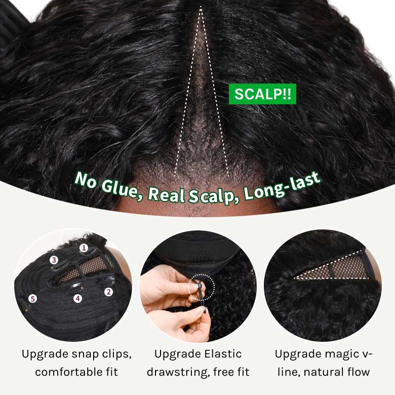 Klaiyi Yaki Straight EasiContour V Part Wigs Human Hair Ombre Chestnut Brown Color Clip in No Sew in No Glue Upgrade U Part Human Hair Wig