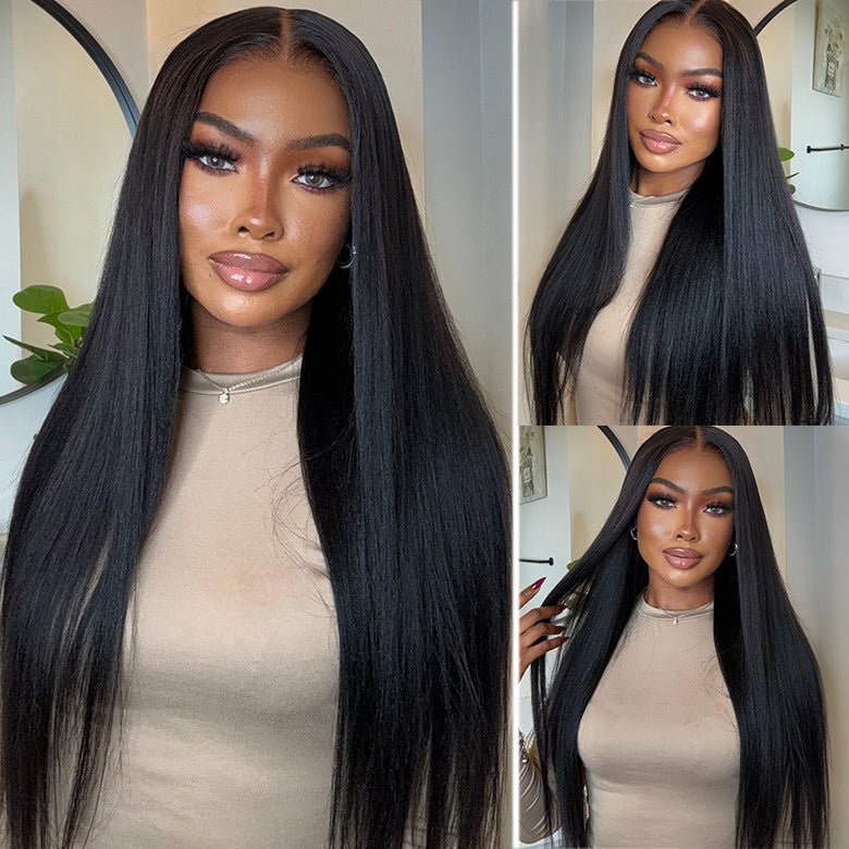 Klaiyi Yaki Straight Put On and Go Glueless Lace Wigs 7x5 Bye Bye Knots/5x5 HD Pre-cut Human Hair Lace Wig