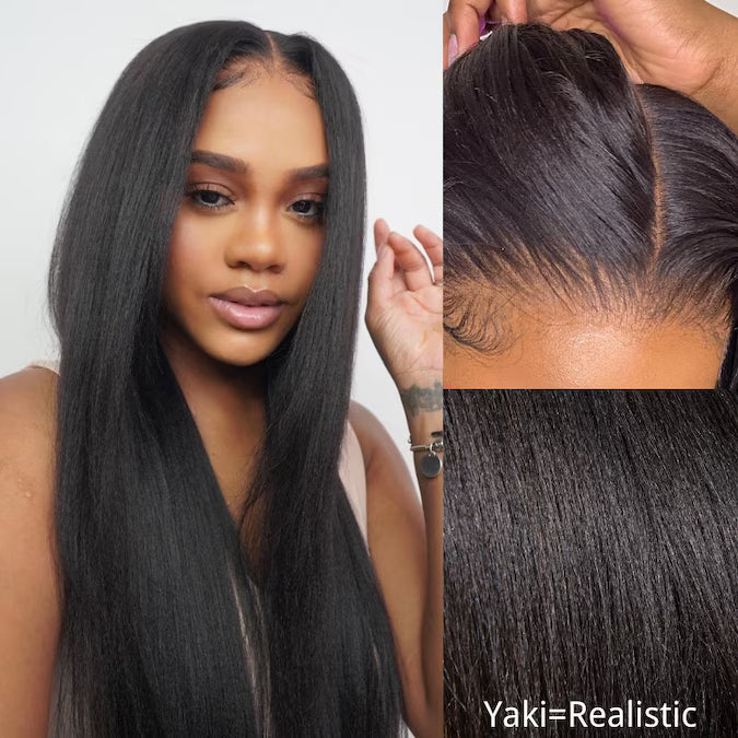 Klaiyi Yaki Straight Put On and Go Glueless Lace Wigs 7x5 Bye Bye Knots/5x5 HD Pre-cut Human Hair Lace Wig