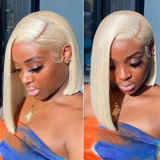 Klaiyi 180% Density 613 Blonde Lace Closure Lace Front Bob Wig Flash Sale