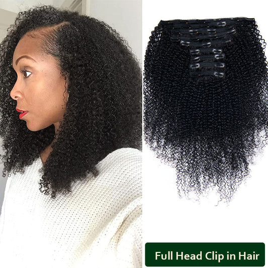 Klaiyi Hair 4C Kinky Curly Clip in Human Hair Extension 9 PCS/Set Full Head Natural Black Ponytail Hair Extensions Flash Sale