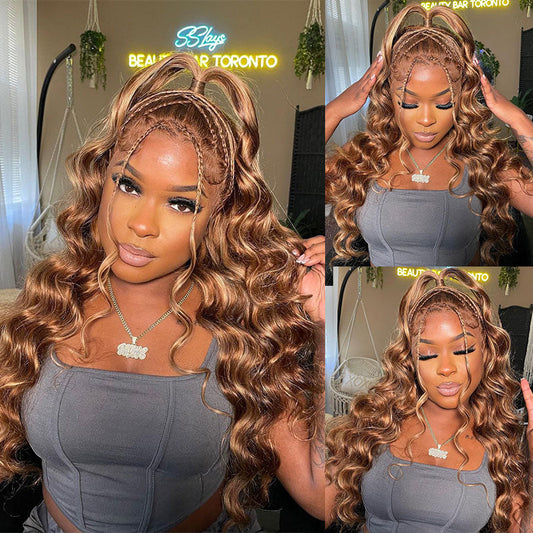 Klaiyi Honey Blonde Highlight Body Wave 7x5 Bye Bye Knots Lace Front Wigs 100% Virgin Human Hair Wigs Flash Sale