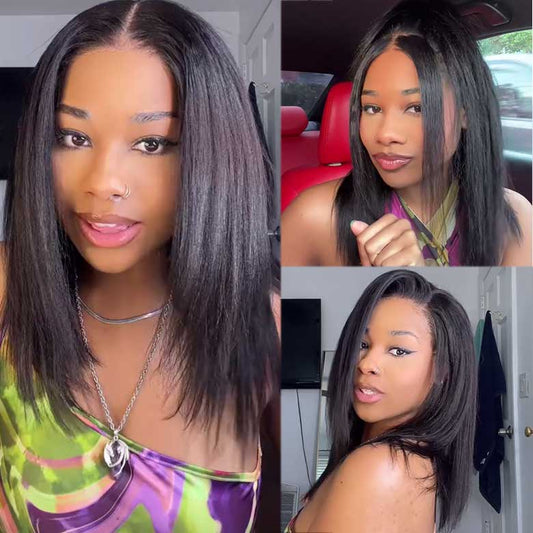 Klaiyi Yaki Straight Put On and Go Glueless Bob Wig 7x5 Pre-Cut Lace Closure Wig Beginner Friendly Flash Sale