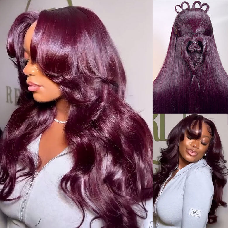 Klaiyi 7x5 and 13x4 Pre-Everything Lace Frontal Black Cherry Color Layered Cut Straight and Loose Wave Glueless Wig Flash Sale