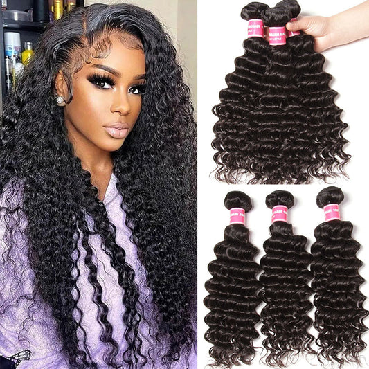 Klaiyi Brazilian Hair Deep Wave 3 Bundles Deals 100% Human Virgin Hair
