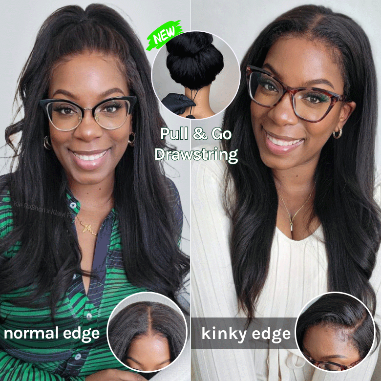 Klaiyi Yaki Straight Put On and Go Glueless Lace Wigs 7x5 Bye Bye Knots/5x5 HD Pre-cut Human Hair Lace Wig