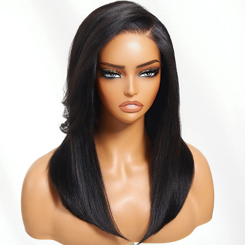 Klaiyi Yaki Straight Silk Press Bob Wig With Side Bangs 7x5 Pre-Bleached Natural Looking Glueless Wig Human Hair Flash Sale