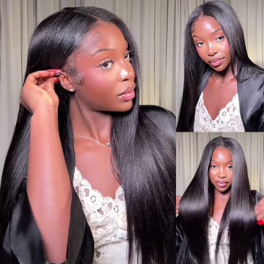 Klaiyi New EasiContour™ Yaki Straight V Part Wig Meets Real Scalp Ready To Wear Glueless Wig with  Invisi Drawstring