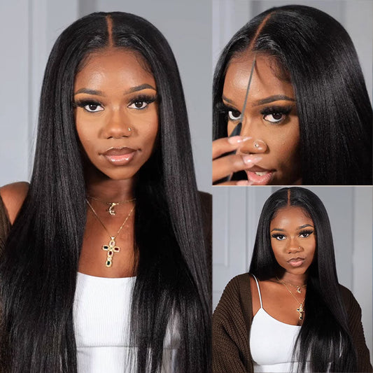 Buy 1 Get 1 Free,Code:BOGO |Klaiyi Yaki Straight Put On and Go Glueless Wig Bye Bye Knots Wig