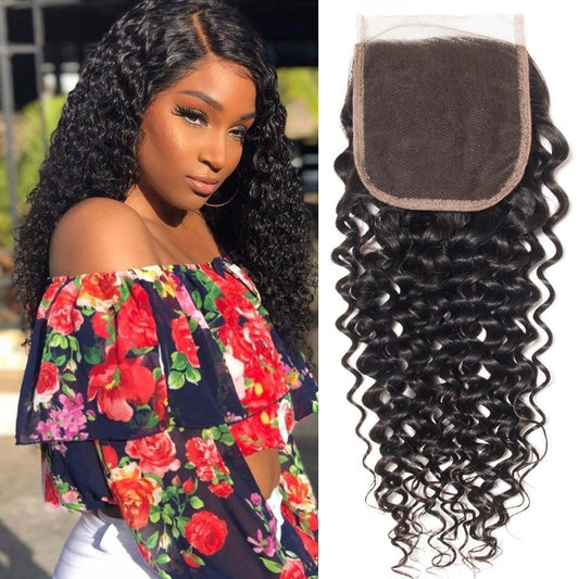 Klaiyi Brazilian Virgin Hair Curly Hair 4x4 Lace Closure