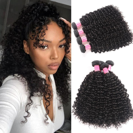 Klaiyi 4pcs/pack Brazilian Jerry Curly Virgin Hair Weaves