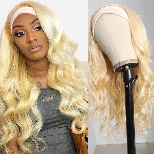 Clearance Sale| Klaiyi 613 Blonde Natural Wave Headband Wigs Glueless Human Hair Wigs With Pre-attached Scarf Flash Sale