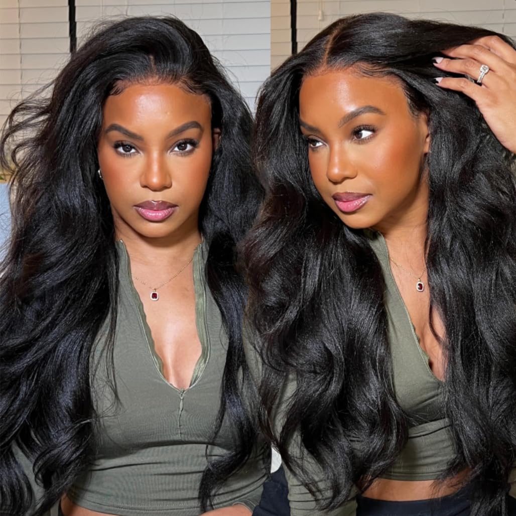 Klaiyi Yaki Straight Put On and Go Glueless Lace Wigs 7x5 Bye Bye Knots/5x5 HD Pre-cut Human Hair Lace Wig